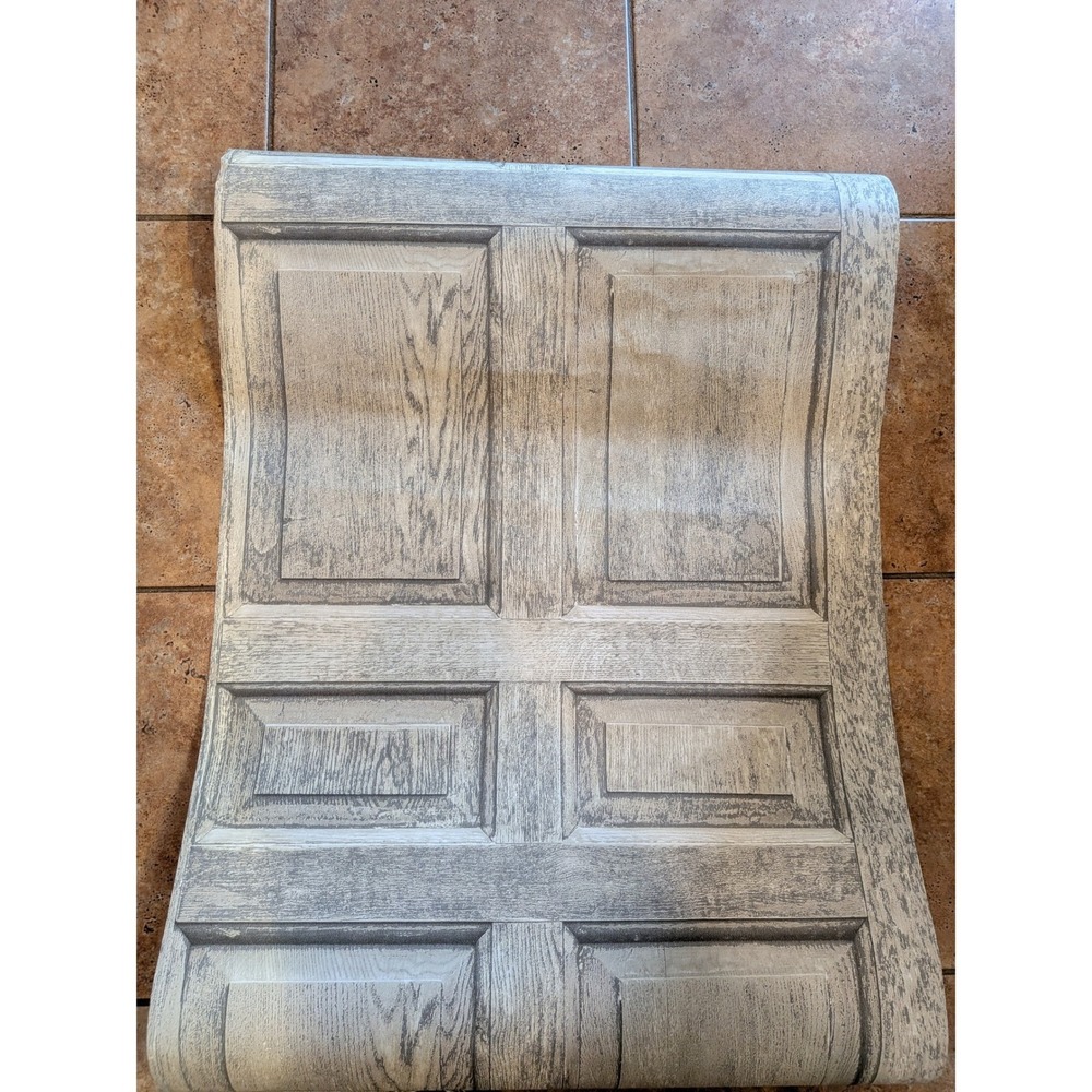 York Modern Farmhouse Faux Wood Panel Wallpaper Set Grey White Prepasted